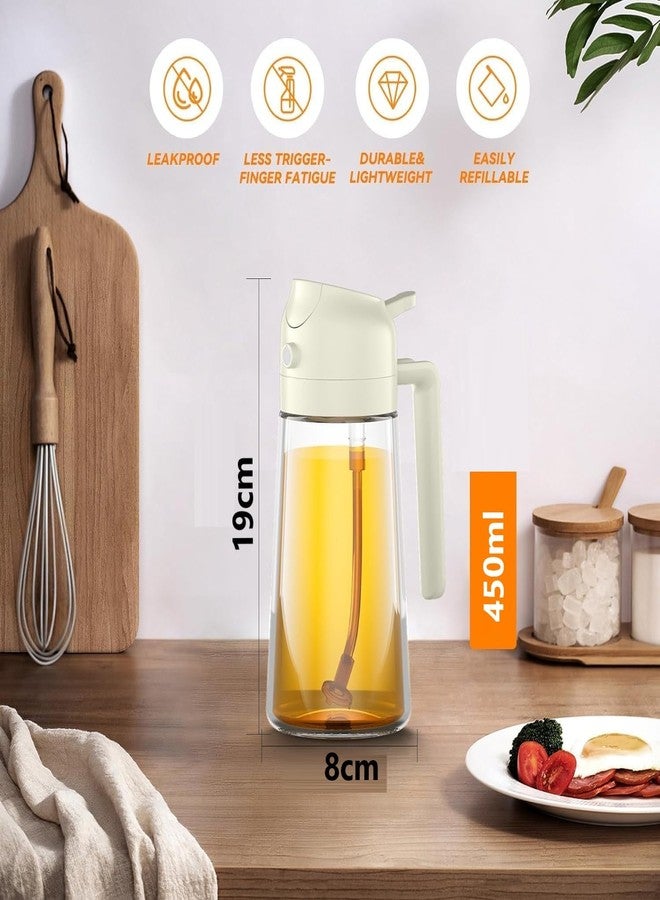 TASKHOUSE زجاجة موزع زيت TASKHOUSE 2 في 1 بخاخ ومصب زيت زجاجي موزع زيت الزيتون والخل للطبخ - أبيض (450 مل) - Image 2